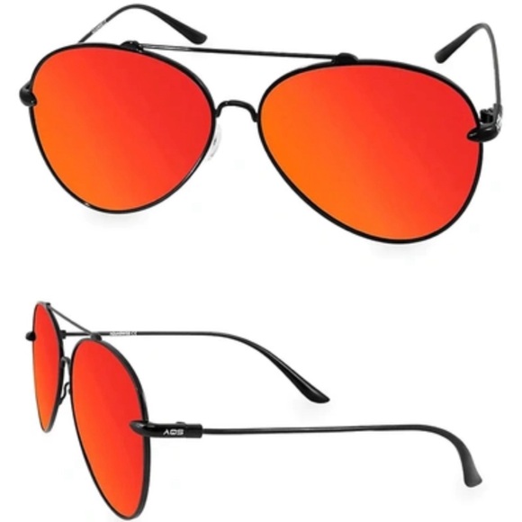 AQS by AquaSWISS Red-Orange-Yellow Orange Polarized Mirror LARGE Aviators UNISEX - Picture 1 of 13